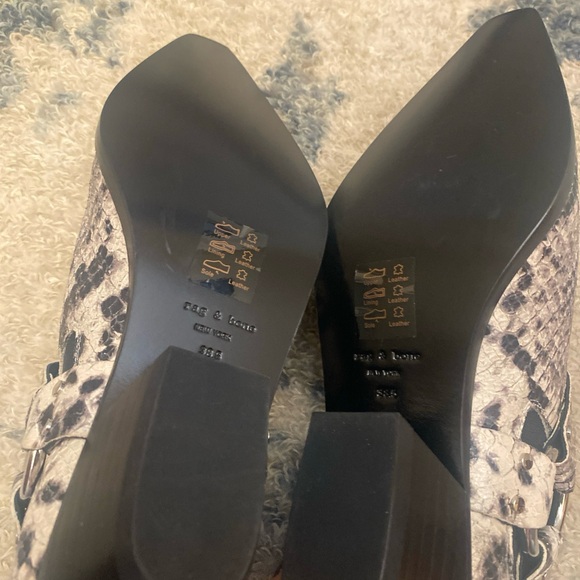 Rag & Bone Westin Harness Leather Booties In Black/cream Snakeskin Sz 38.5/8.5 - Picture 10 of 10